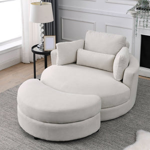 English Elm Welike Swivel Accent Barrel Modern Linen Sofa Lounge Club Round Chair with Storage Ottoman Cozy Plush Comfort and Durable Frame Beige W834S00047