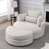 Hearth and Haven Welike Swivel Accent Barrel Modern Sofa Lounge Club Big Round Chair with Storage Ottoman Linen Fabric For Living Room Hotel with Pillows W83469808