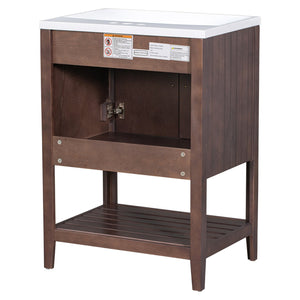 English Elm 24" Modern Sleek Bathroom Vanity with Ceramic Sink, Solid Wood Frame, Waterproof Finish and Open Shelf Storage Brown N725P246473D