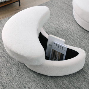 English Elm Welike Swivel Accent Barrel Modern Linen Sofa Lounge Club Round Chair with Storage Ottoman Cozy Plush Comfort and Durable Frame Ivory W834S00046