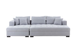 English Elm Tufted Fabric 3-Seat L-Shape Sectional Sofa Couch Set W/Chaise Lounge, Ottoman Coffee Table Bench, Light Grey