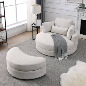 English Elm Welike Swivel Accent Barrel Modern Linen Sofa Lounge Club Round Chair with Storage Ottoman Cozy Plush Comfort and Durable Frame Beige W834S00047