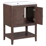 English Elm [Video] 24" Brown Modern Sleek Bathroom Vanity Elegant Ceramic Sink With Solid Wood Frame Open Style Shelf (Old Sku: Jl000004Aad)