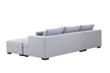 English Elm Tufted Fabric 3-Seat L-Shape Sectional Sofa Couch Set W/Chaise Lounge, Ottoman Coffee Table Bench, Light Grey