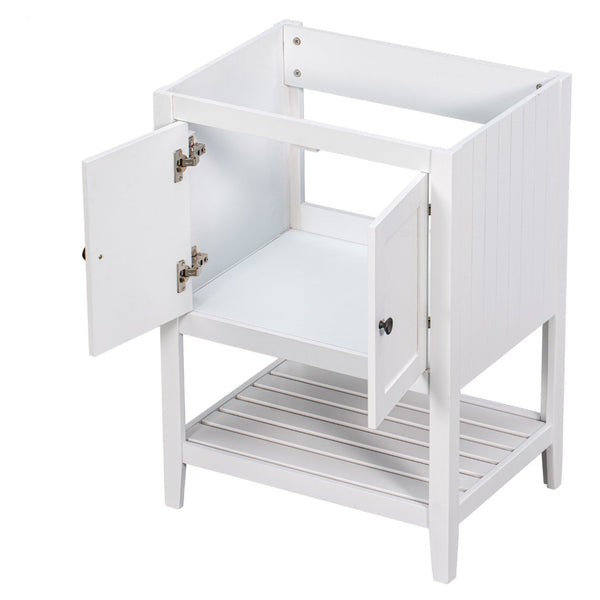 English Elm 24" Freestanding Bathroom Vanity Solid Wood Frame White Finish with Open Shelf WF287735AAK