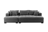 English Elm 111'' Tufted Fabric 3-Seat L-Shape Sectional Sofa Couch Set W/Chaise Lounge, Ottoman Coffee Table Bench, Dark Grey