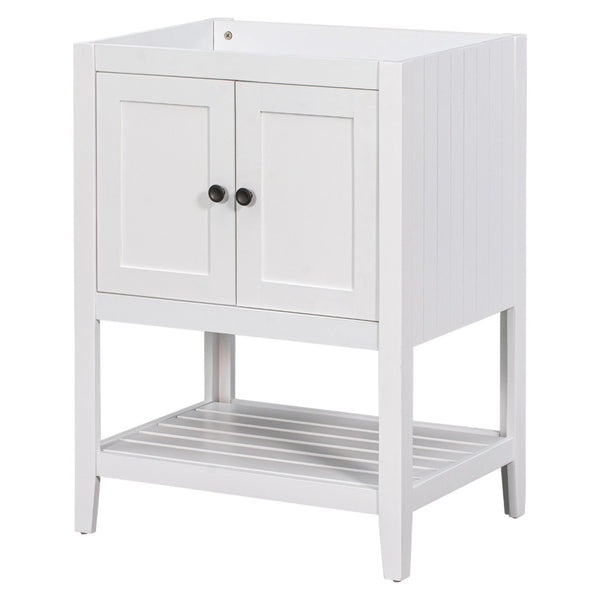 English Elm 24" Freestanding Bathroom Vanity Solid Wood Frame White Finish with Open Shelf WF287735AAK