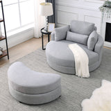 Hearth and Haven Welike Swivel Accent Barrel Modern Grey Sofa Lounge Club Big Round Chair with Storage Ottoman Linen Fabric For Living Room Hotel with Pillows W83469811