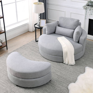 English Elm Welike Swivel Accent Barrel Modern Linen Sofa Lounge Club Round Chair with Storage Ottoman Cozy Plush Comfort and Durable Frame LIGHT GREY W834S00048