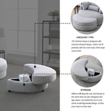 Hearth and Haven Welike Swivel Accent Barrel Modern Grey Sofa Lounge Club Big Round Chair with Storage Ottoman Linen Fabric For Living Room Hotel with Pillows W83469811