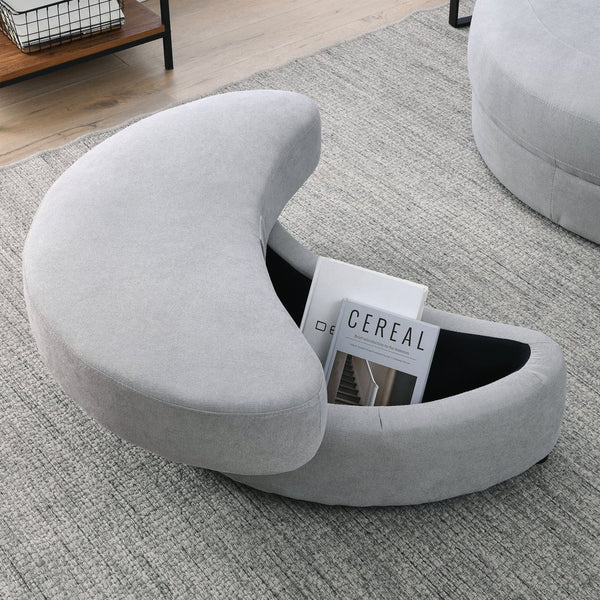 English Elm Welike Swivel Accent Barrel Modern Linen Sofa Lounge Club Round Chair with Storage Ottoman Cozy Plush Comfort and Durable Frame LIGHT GREY W834S00048