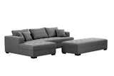 English Elm 111'' Tufted Fabric 3-Seat L-Shape Sectional Sofa Couch Set W/Chaise Lounge, Ottoman Coffee Table Bench, Dark Grey