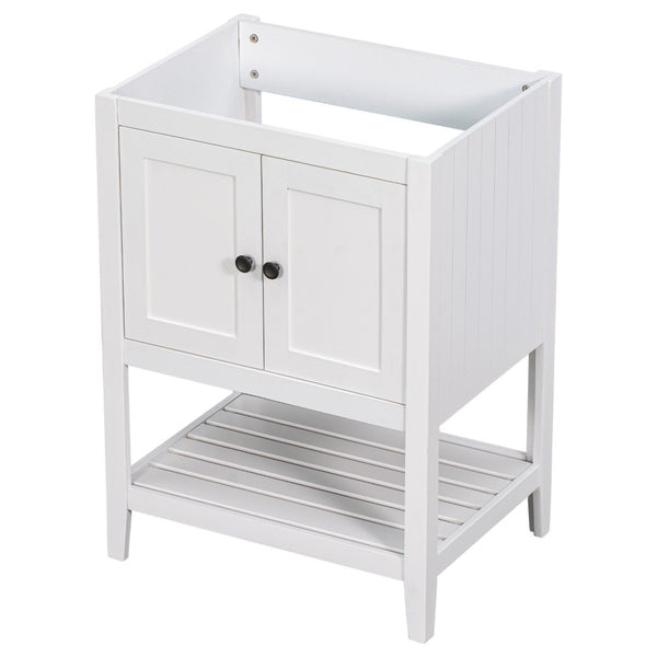 English Elm 24" Freestanding Bathroom Vanity Solid Wood Frame White Finish with Open Shelf WF287735AAK