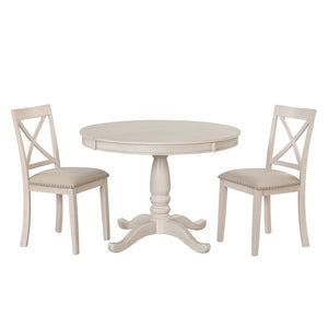 English Elm Modern Round Pedestal Dining Set Seats Four Rubberwood Farmhouse Style Antique White SG000640AAA