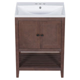 English Elm [Video] 24" Brown Modern Sleek Bathroom Vanity Elegant Ceramic Sink With Solid Wood Frame Open Style Shelf (Old Sku: Jl000004Aad)