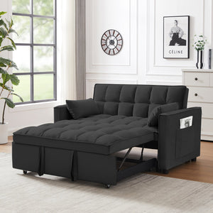 English Elm Modern Velvet Loveseat with Pullout Bed and 3-Level Reclining Backrest, Space-Saving Sofa Bed Comfort Black W1359P304808