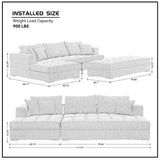 English Elm Tufted Fabric 3-Seat L-Shape Sectional Sofa Couch Set W/Chaise Lounge, Ottoman Coffee Table Bench, Light Grey