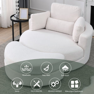 English Elm Welike Swivel Accent Barrel Modern Sofa Lounge Club Chair with Storage Ottoman, Linen, Round Cozy Seating W83469823