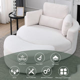 Hearth and Haven Welike Swivel Accent Barrel Modern Sofa Lounge Club Big Round Chair with Storage Ottoman Linen Fabric For Living Room Hotel with Pillows, Teddy White W83469823