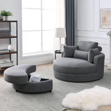 Swivel Barrel Chair with Storage Ottoman Dark Grey Linen for Multi-Room Use