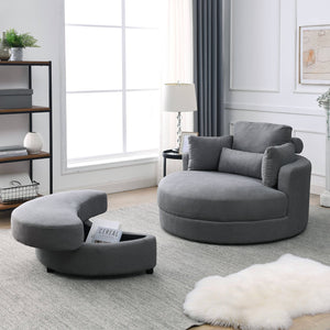 English Elm Welike Swivel Accent Barrel Modern Linen Sofa Lounge Club Round Chair with Storage Ottoman Cozy Plush Comfort and Durable Frame DARK GREY W834S00028