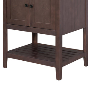 English Elm 24" Modern Sleek Bathroom Vanity with Ceramic Sink, Solid Wood Frame, Waterproof Finish and Open Shelf Storage Brown N725P246473D