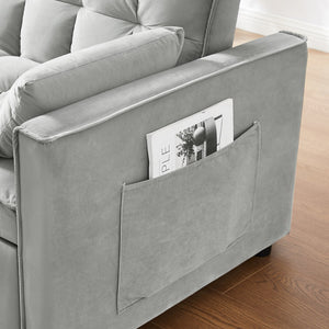 English Elm Modern Velvet Loveseat with Pullout Bed and 3-Level Reclining Backrest, Space-Saving Sofa Bed Comfort Gray W1359P304807