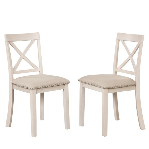 English Elm Modern Round Pedestal Dining Set Seats Four Rubberwood Farmhouse Style Antique White SG000640AAA