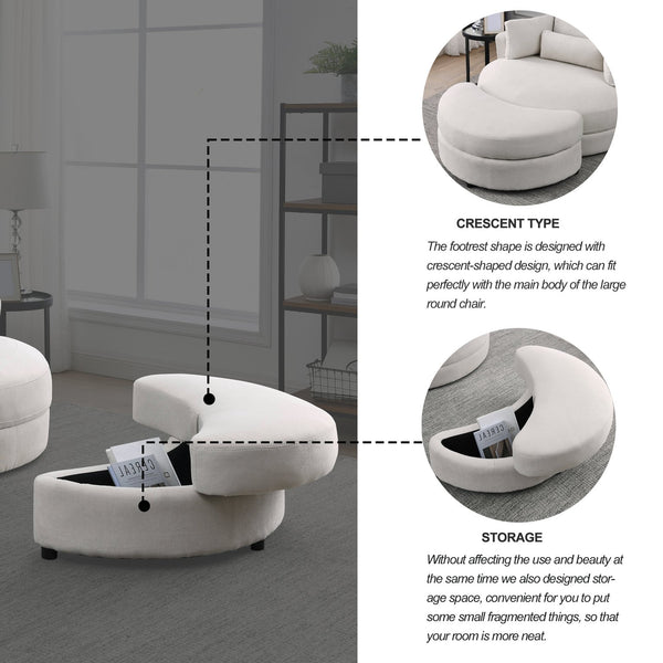 English Elm Welike Swivel Accent Barrel Modern Linen Sofa Lounge Club Round Chair with Storage Ottoman Cozy Plush Comfort and Durable Frame Beige W834S00047