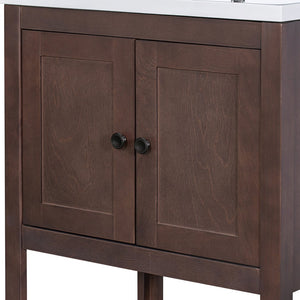 English Elm 24" Modern Sleek Bathroom Vanity with Ceramic Sink, Solid Wood Frame, Waterproof Finish and Open Shelf Storage Brown N725P246473D