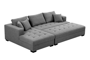 English Elm 111'' Tufted Fabric 3-Seat L-Shape Sectional Sofa Couch Set W/Chaise Lounge, Ottoman Coffee Table Bench, Dark Grey