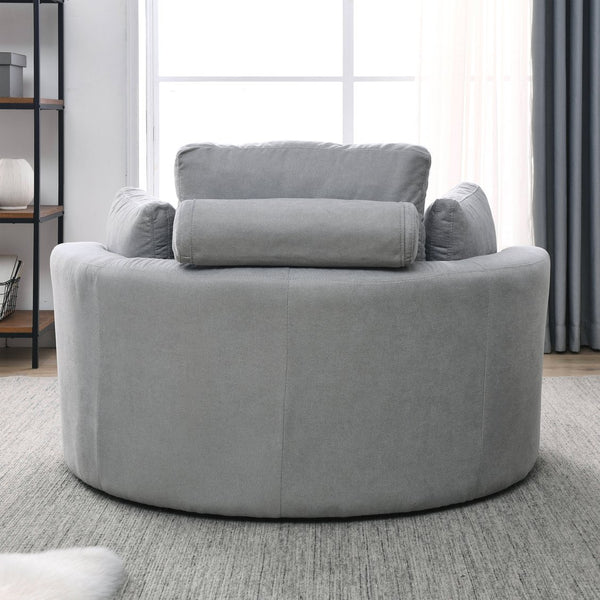 English Elm Welike Swivel Accent Barrel Chair with Storage Ottoman, Grey Linen, Modern Round Recliner Sofa 51" W83469811