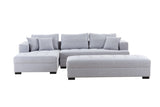 English Elm Tufted Fabric 3-Seat L-Shape Sectional Sofa Couch Set W/Chaise Lounge, Ottoman Coffee Table Bench, Light Grey