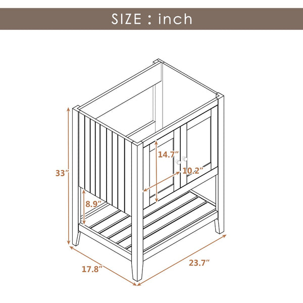 English Elm 24" Freestanding Bathroom Vanity Solid Wood Frame White Finish with Open Shelf WF287735AAK