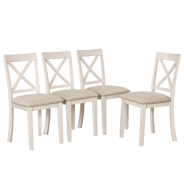 English Elm Modern Round Pedestal Dining Set Seats Four Rubberwood Farmhouse Style Antique White SG000640AAA