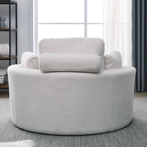 English Elm Welike Swivel Accent Barrel Modern Linen Sofa Lounge Club Round Chair with Storage Ottoman Cozy Plush Comfort and Durable Frame Ivory W834S00046