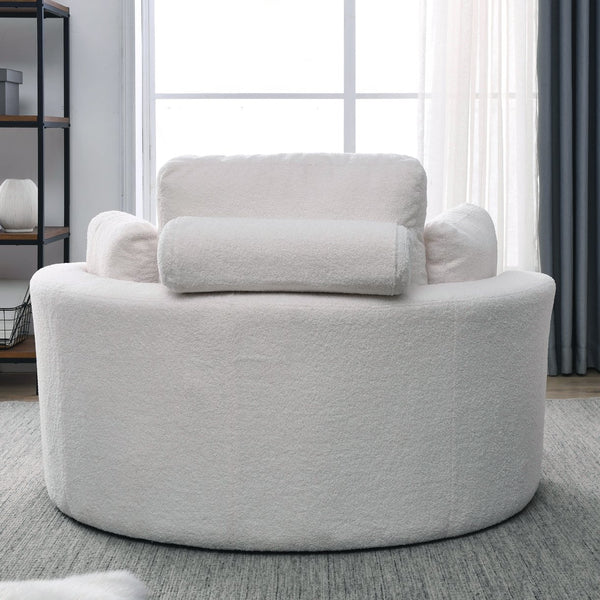 English Elm Welike Swivel Accent Barrel Modern Linen Sofa Lounge Club Round Chair with Storage Ottoman Cozy Plush Comfort and Durable Frame Ivory W834S00046