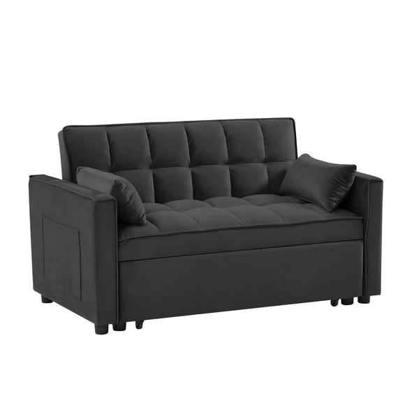 English Elm Modern Velvet Loveseat with Pullout Bed and 3-Level Reclining Backrest, Space-Saving Sofa Bed Comfort Black W1359P304808
