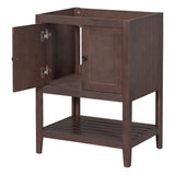 English Elm 24" Bathroom Vanity Base Only, Soild Wood Frame, Bathroom Storage Cabinet With Doors and Open Shelf, Brown