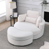 Hearth and Haven Welike Swivel Accent Barrel Modern Sofa Lounge Club Big Round Chair with Storage Ottoman Linen Fabric For Living Room Hotel with Pillows, Teddy White W83469823