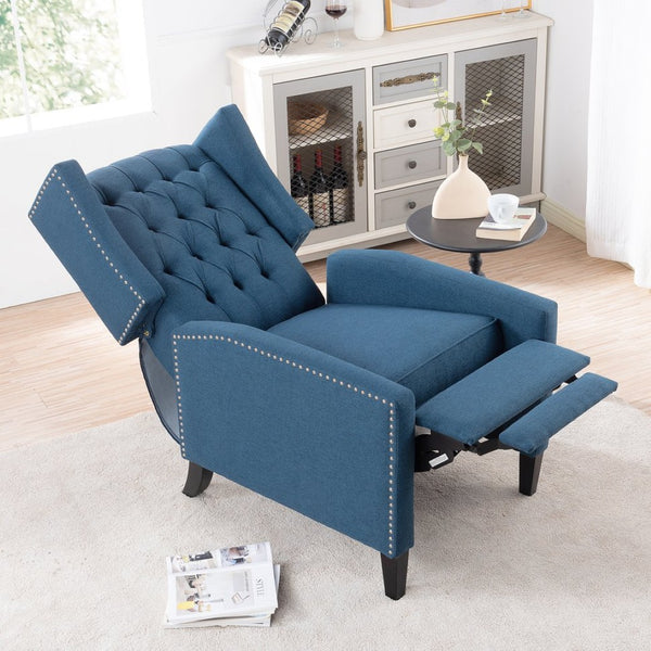English Elm 27.16" Wingback Manual Recliner with Nailhead Trim Solid Wood Frame Club Chair W680P451420