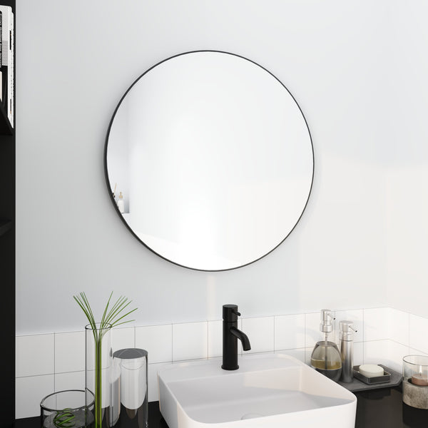 English Elm 32 32x32 Inch Bathroom Mirror Black Aluminum Frame - 4mm HD Copper-Free Glass, Sturdy AL Alloy Frame, Safe for Kids and Pets W99967979
