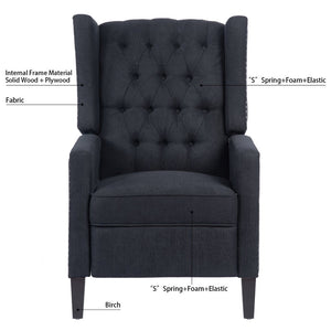 English Elm 27.16" Wingback Manual Recliner Tufted Club Chair with Nailhead Trim for Living Room W680P403873