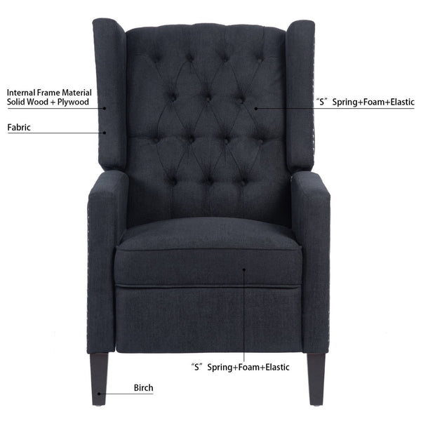 English Elm 27.16" Wingback Manual Recliner Tufted Club Chair with Nailhead Trim for Living Room W680P403873