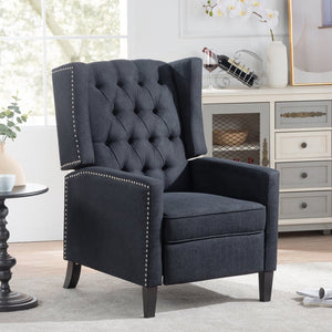 English Elm 27.16" Wingback Manual Recliner Tufted Club Chair with Nailhead Trim for Living Room W680P403873