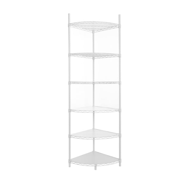 English Elm 6 6-Tier Corner Wire Shelf Rack - Heavy-Duty Adjustable Triangular Storage with Waterproof Liners, NSF Certified, 420lb Capacity White W155065920