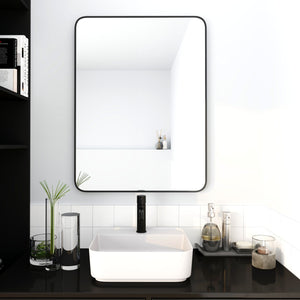 English Elm 24 Copper-Free 24 x 32 Inch Bathroom Mirror with Black Aluminum Alloy Frame, 4MM HD Glass, Sturdy Mounting W99967980