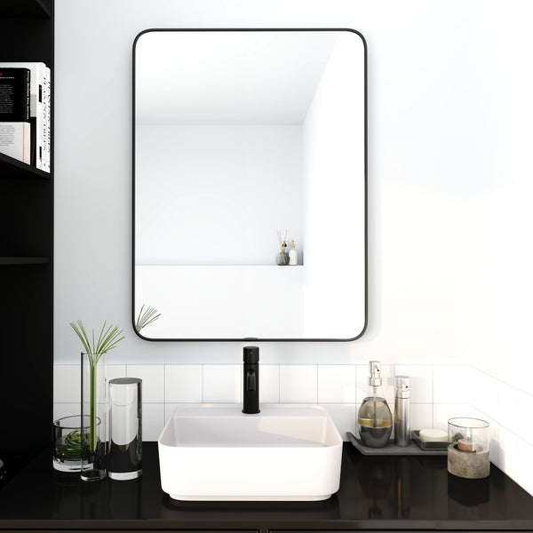 English Elm 24 Copper-Free 24 x 32 Inch Bathroom Mirror with Black Aluminum Alloy Frame, 4MM HD Glass, Sturdy Mounting W99967980