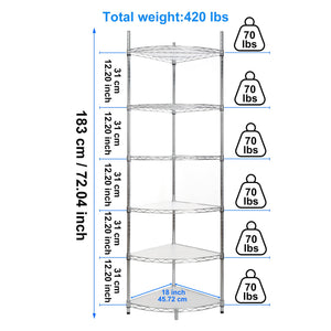 English Elm 6 6-Tier Corner Wire Shelf Rack - Heavy-Duty Adjustable Triangular Storage with Waterproof Liners, NSF Certified, 420lb Capacity Chrome W155065918
