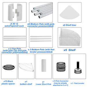 English Elm 6 6-Tier Corner Wire Shelf Rack - Heavy-Duty Adjustable Triangular Storage with Waterproof Liners, NSF Certified, 420lb Capacity White W155065920